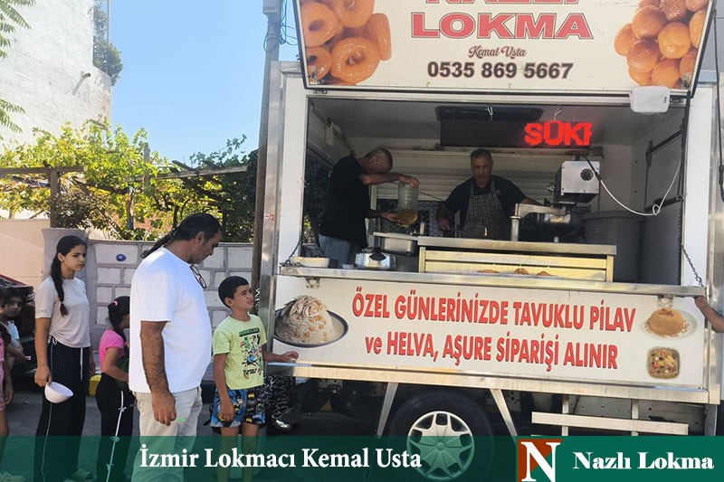Kemal usta ve ekibi lokma makinesinde tatlı kızartıyor